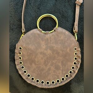 NWOT Anthropologie Brown Whipstitch Round Bag